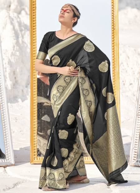 Black Colour Heavy Festive Wear Designer Banarasi Soft Silk Saree Collection 7901